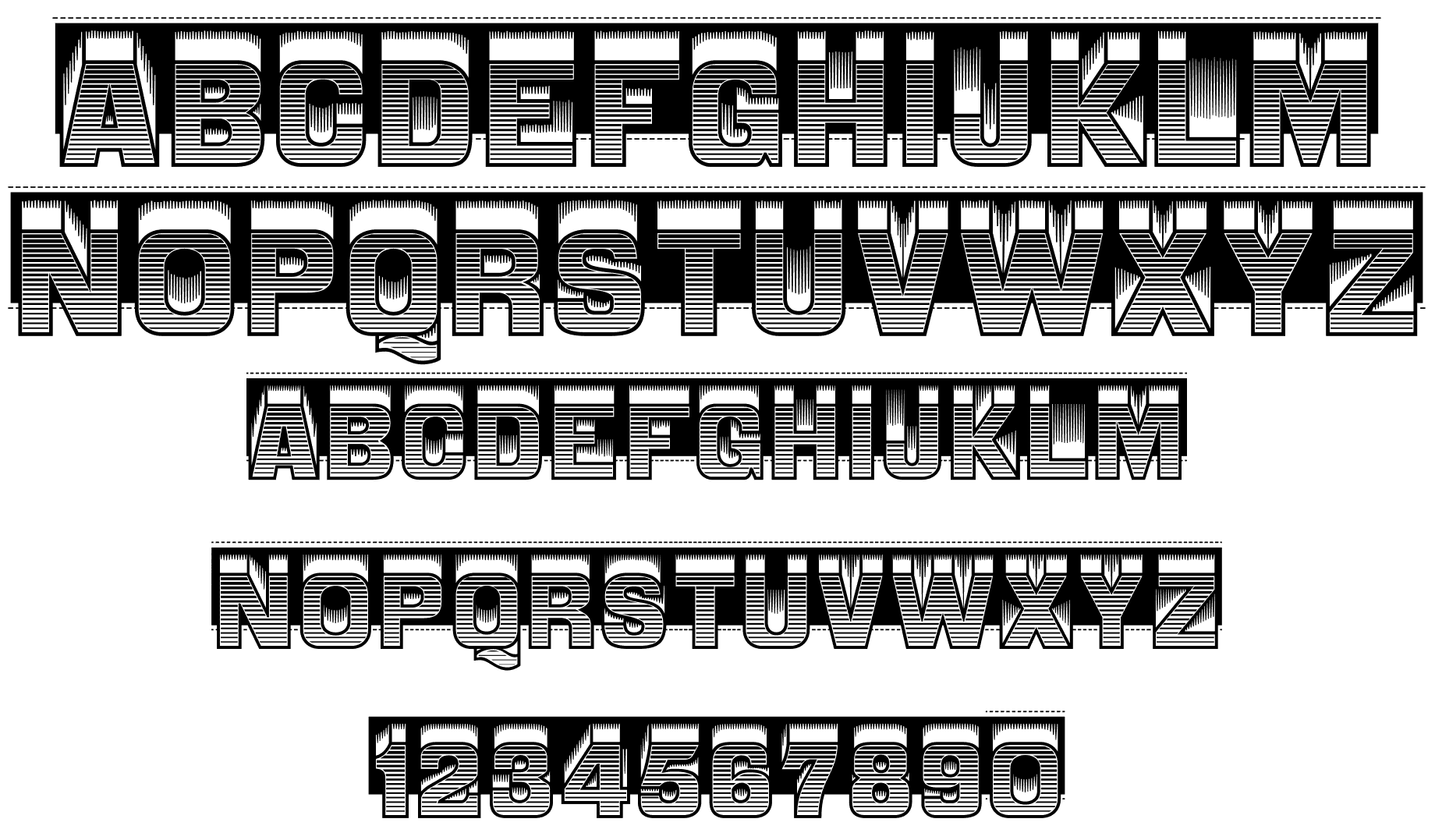 Basic character set of the Relievo typeface